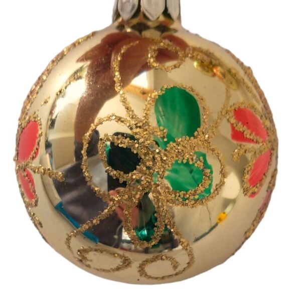Commodore Christmas Classics Ornaments x 7 Glass Ball Hand Decorated Poinsettia. - Picture 3 of 16